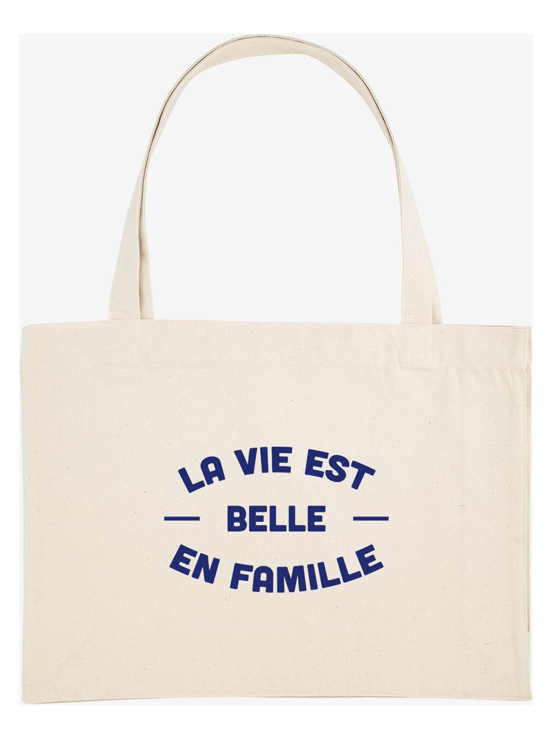 Grand cabas LA VIE EST BELLE EN FAMILLE 2 FACE Beige - Kiabi