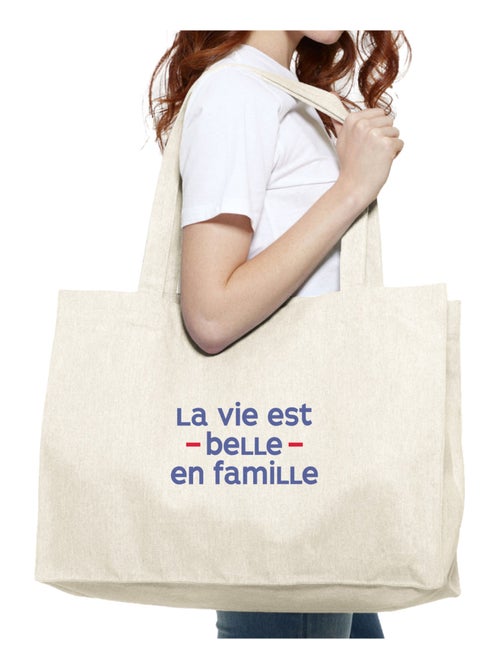 Grand cabas LA VIE EST BELLE EN FAMILLE COEUR - Kiabi
