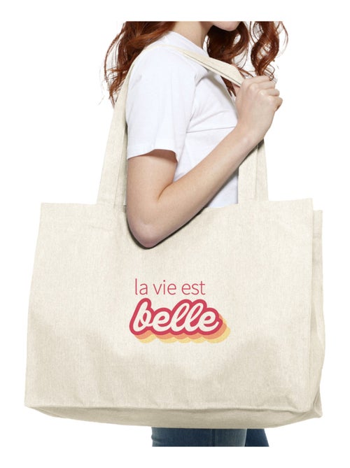 Grand cabas LA VIE EST BELLE ROSE - Kiabi