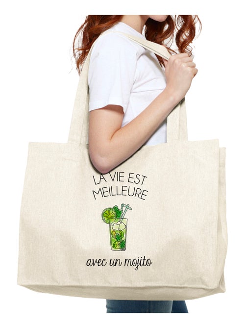 Grand cabas LA VIE EST MEILLEURE AVEC UN MOJITO - Kiabi