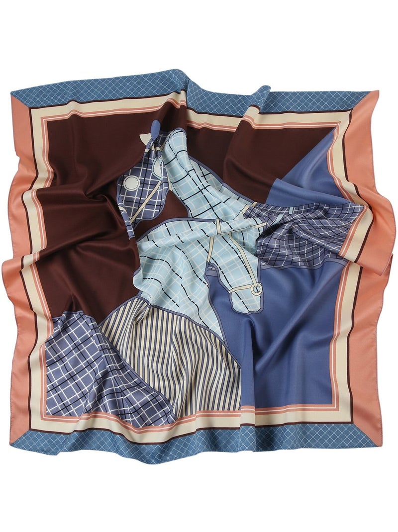 Grand carré de Soie Eleganthorse Zoé Bleu - Kiabi