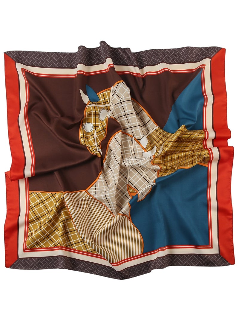 Grand carré de Soie Eleganthorse Zoé Marron chocolat - Kiabi