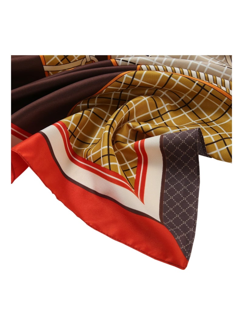 Grand carré de Soie Eleganthorse Zoé Marron chocolat - Kiabi