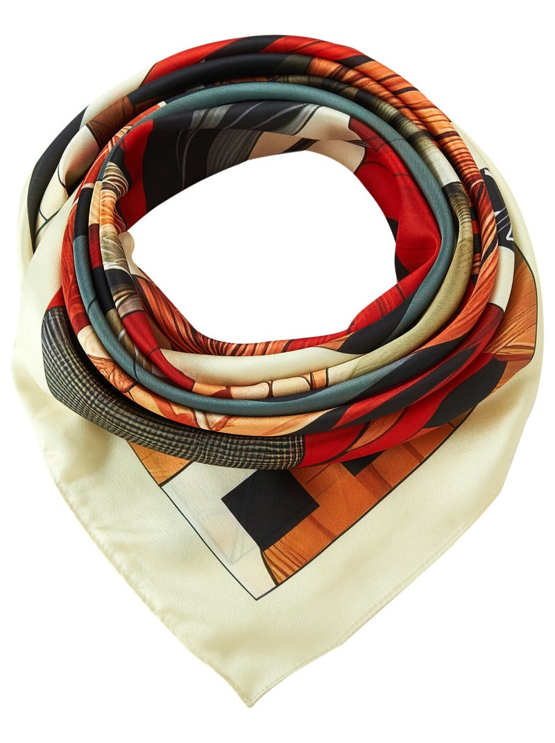 Grand carré de soie Fire Horse Zoé Orange - Kiabi