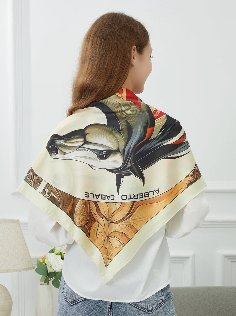 Grand carré de soie Fire Horse Zoé Orange - Kiabi