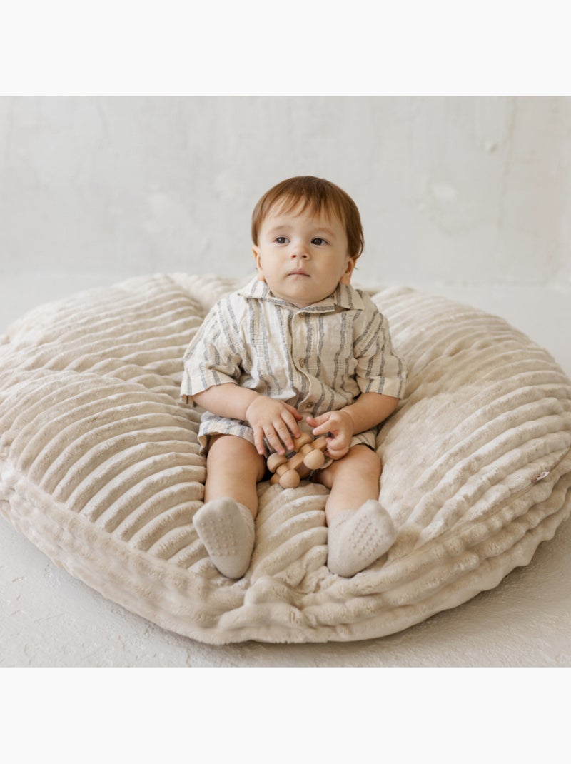 Grand coussin de sol pour enfants en tissu doux style velours côtelé minky Ecru - Kiabi