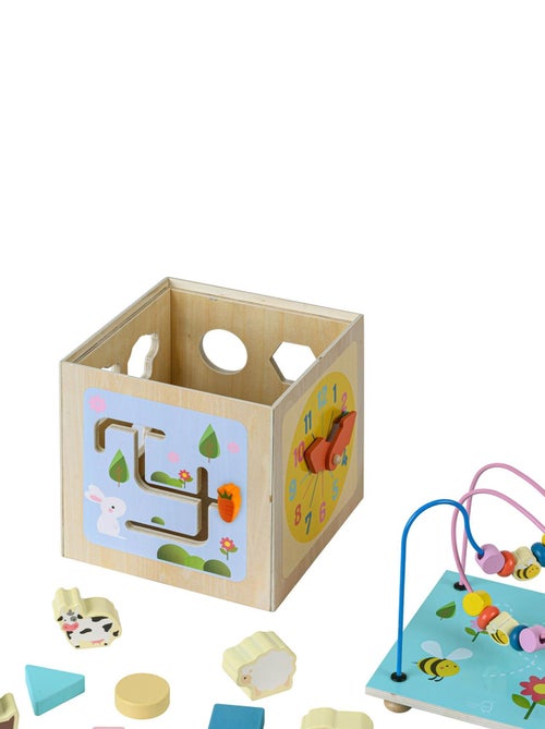 Grand cube d’activité en bois 4 en 1 jeu d’éveil 1 an premier âge éducatif apprentissage - Kiabi