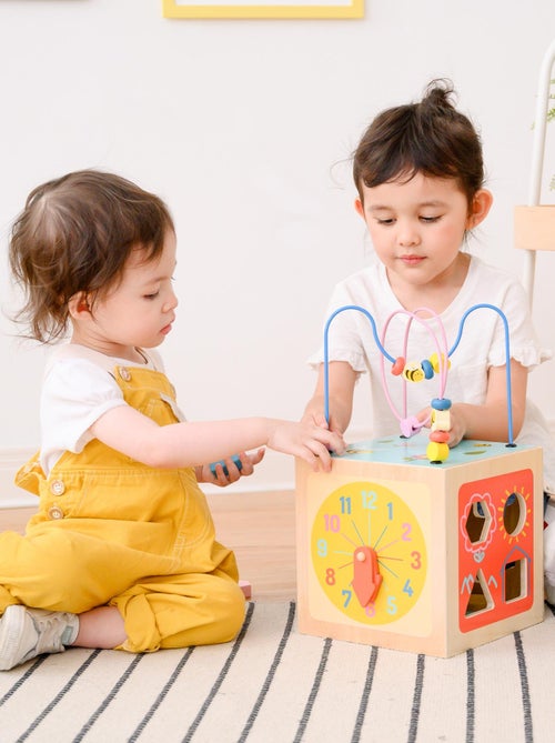 Grand cube d’activité en bois 4 en 1 jeu d’éveil 1 an premier âge éducatif apprentissage - Kiabi
