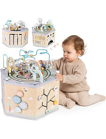 Grand cube d'activités bois montessori train alphabet mamabrum