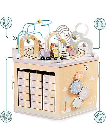 Grand cube d'activités bois montessori train alphabet mamabrum