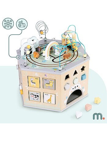 Grand cube d'activités bois montessori train alphabet mamabrum