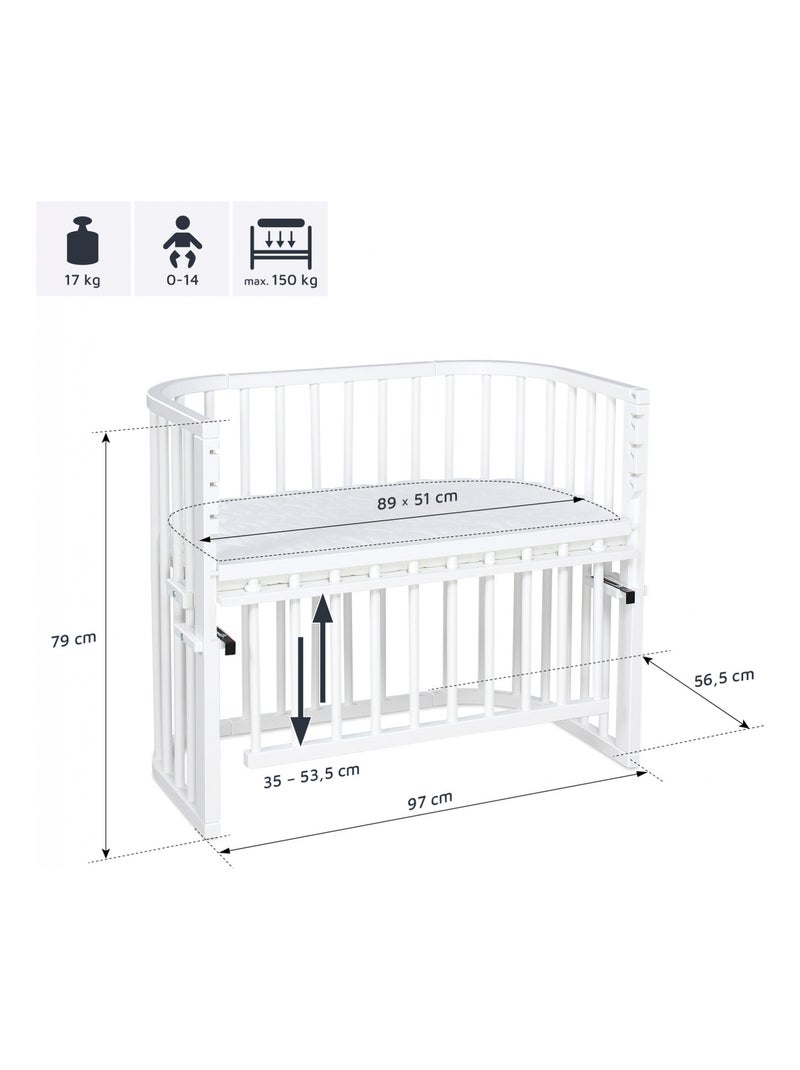 Grand Lit berceau Cododo Blanc avec matelas - Maxi Comfort + Blanc - Kiabi