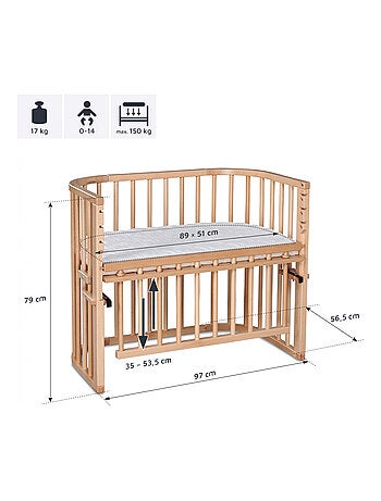 Grand Lit berceau Cododo en Bois Naturel avec matelas - Maxi Comfort +