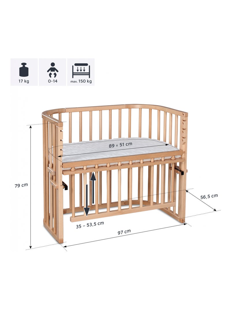 Grand Lit berceau Cododo en Bois Naturel avec matelas - Maxi Comfort + Beige clair - Kiabi