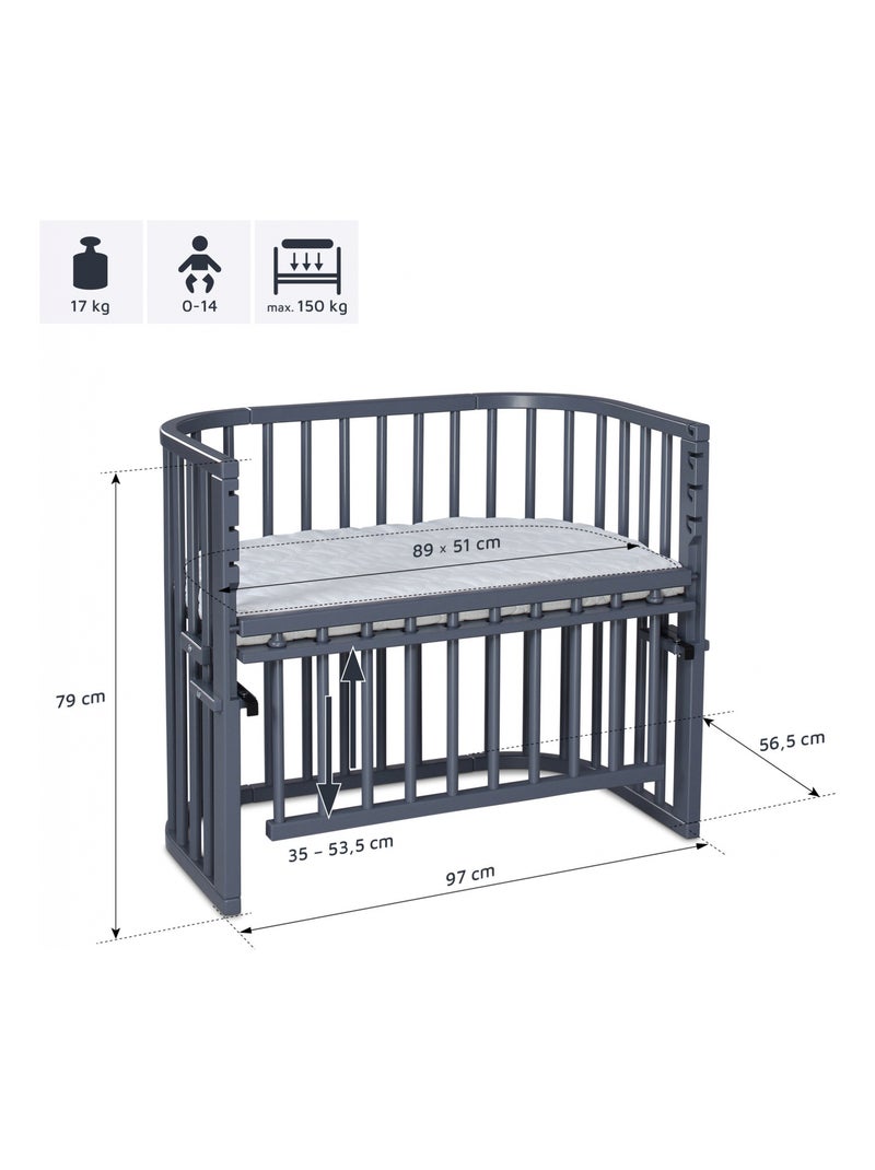 Grand Lit berceau Cododo Gris avec matelas - Maxi Comfort + Blanc Gris anthracite Bleu - Kiabi