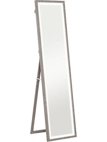 Grand miroir led pleine longueur 40 x 160 cm autoportant ou à fixer réglable effet bois