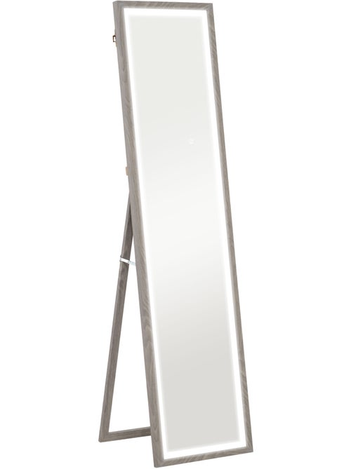 Grand miroir led pleine longueur 40 x 160 cm autoportant ou à fixer réglable effet bois - Kiabi