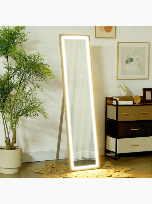 Grand miroir led pleine longueur 40 x 160 cm autoportant ou à fixer réglable effet bois - Kiabi