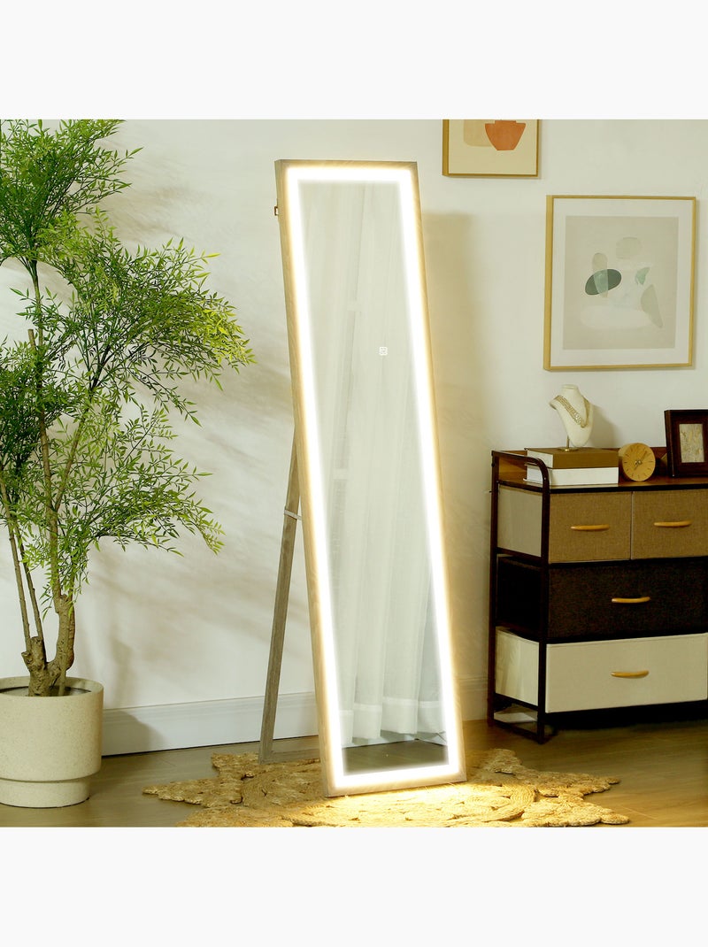 Grand miroir led pleine longueur 40 x 160 cm autoportant ou à fixer réglable effet bois Gris - Kiabi