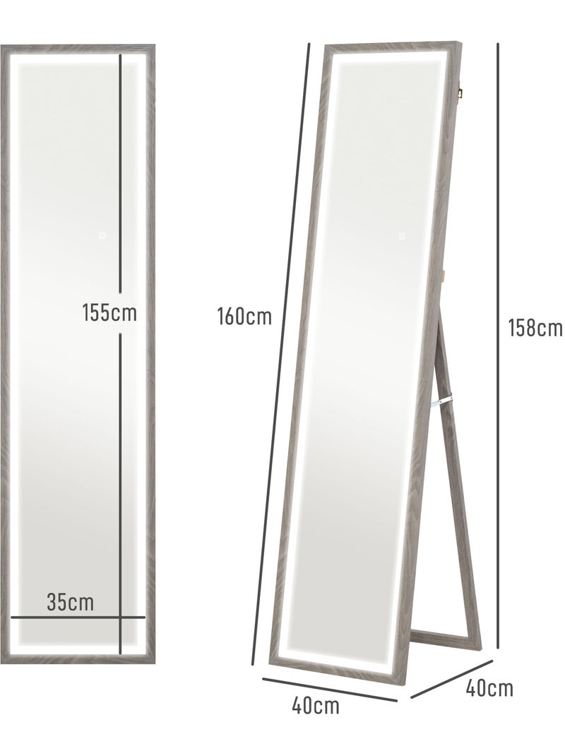 Grand miroir led pleine longueur 40 x 160 cm autoportant ou à fixer réglable effet bois Gris - Kiabi