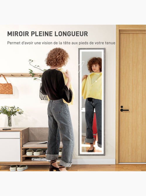 Grand miroir led pleine longueur 40 x 160 cm autoportant ou à fixer réglable effet bois - Kiabi