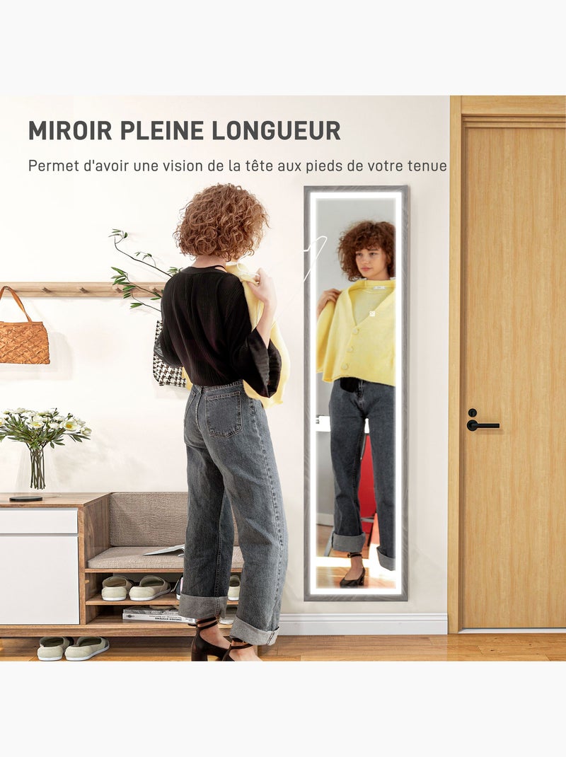 Grand miroir led pleine longueur 40 x 160 cm autoportant ou à fixer réglable effet bois Gris - Kiabi
