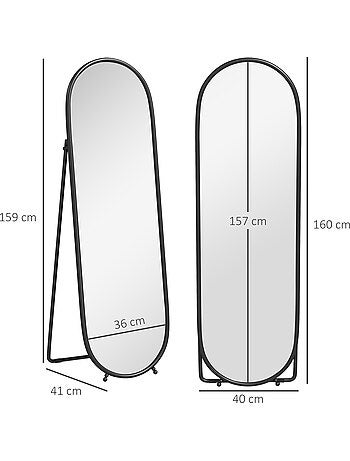 Grand miroir oval sur pied ou mural