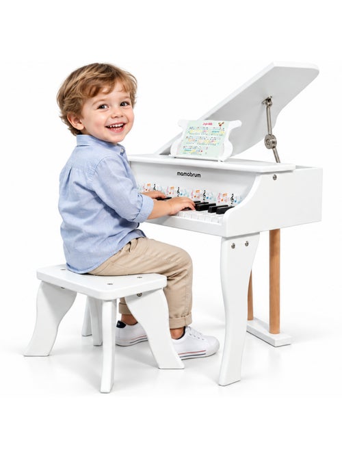 Grand piano blanc bois enfant 30 touches tabour et pupitre musique mamabrum - Kiabi