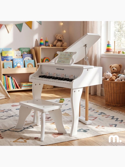 Grand piano blanc bois enfant 30 touches tabour et pupitre musique mamabrum - Kiabi
