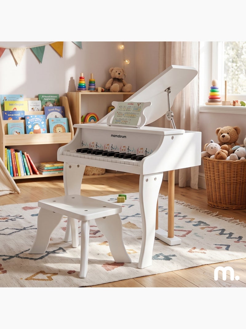 Grand piano blanc bois enfant 30 touches tabour et pupitre musique mamabrum N/A - Kiabi