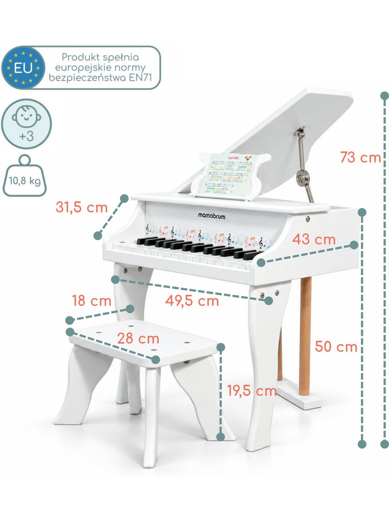 Grand piano blanc bois enfant 30 touches tabour et pupitre musique mamabrum N/A - Kiabi