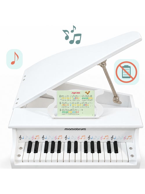 Grand piano blanc bois enfant 30 touches tabour et pupitre musique mamabrum - Kiabi