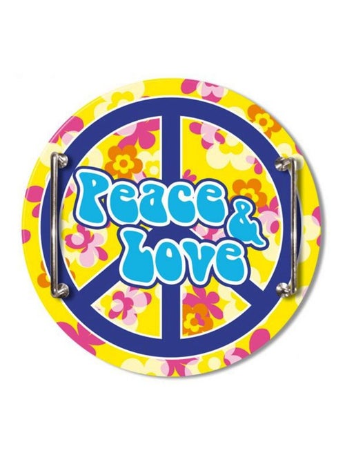 Grand plateau rond en verre jaune Peace and Love - Kiabi
