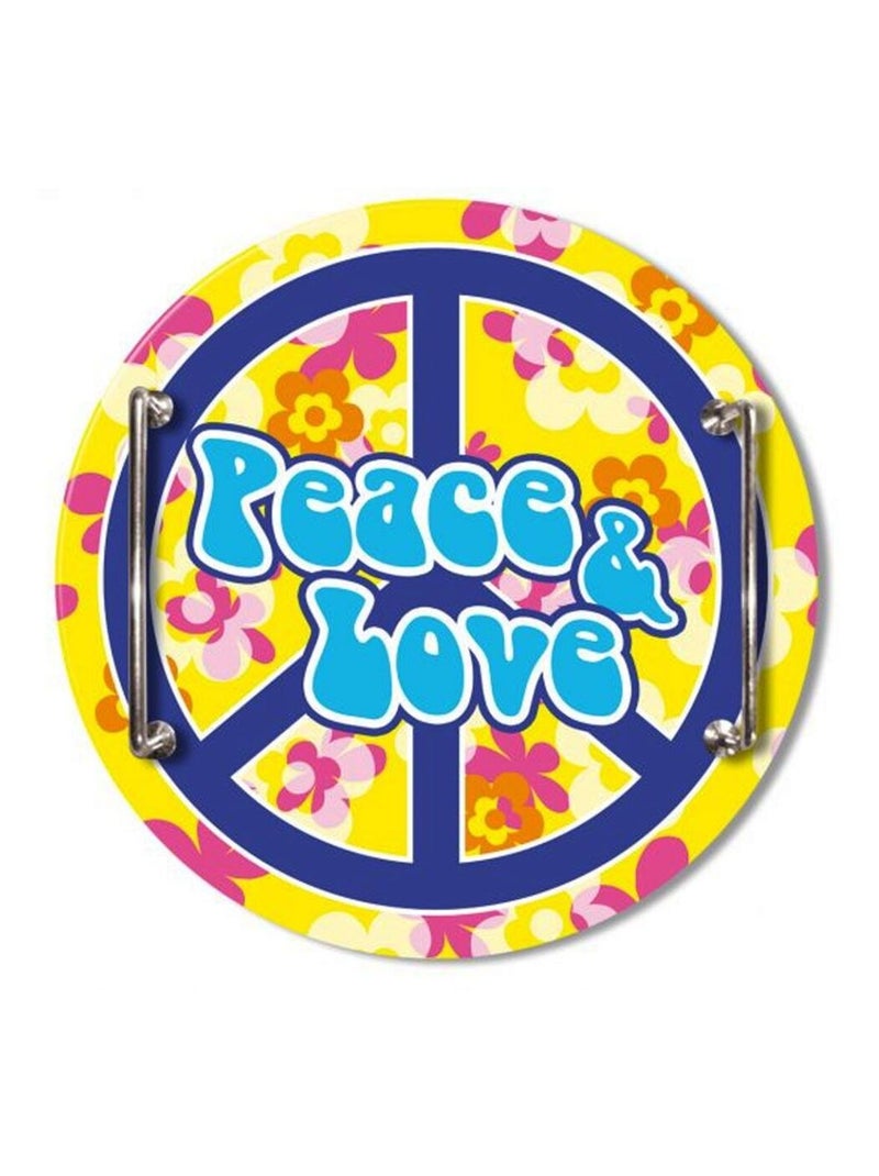 Grand plateau rond en verre jaune Peace and Love Jaune - Kiabi