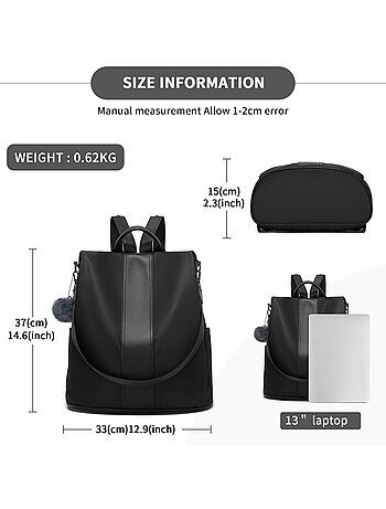 Grand sac à dos femme imperméable fermeture antivol 33x15x37 cm - miss lulu