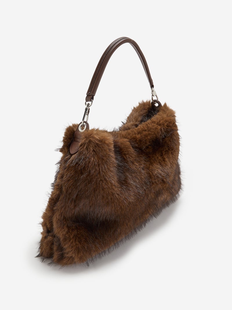 Grand sac à main imitation fourrure Marron - Kiabi
