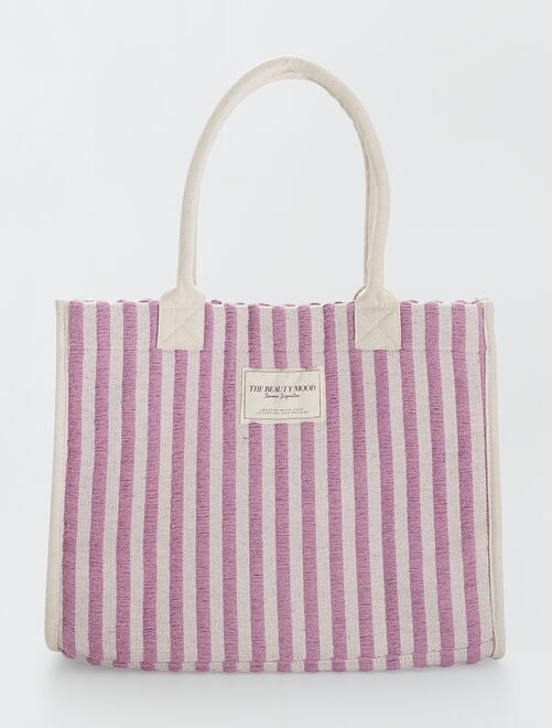 Grand Cabas Marin Rayé Rose Et écru - Coton, Sequins, Fermeture éclair, Occasion En Très Bon état