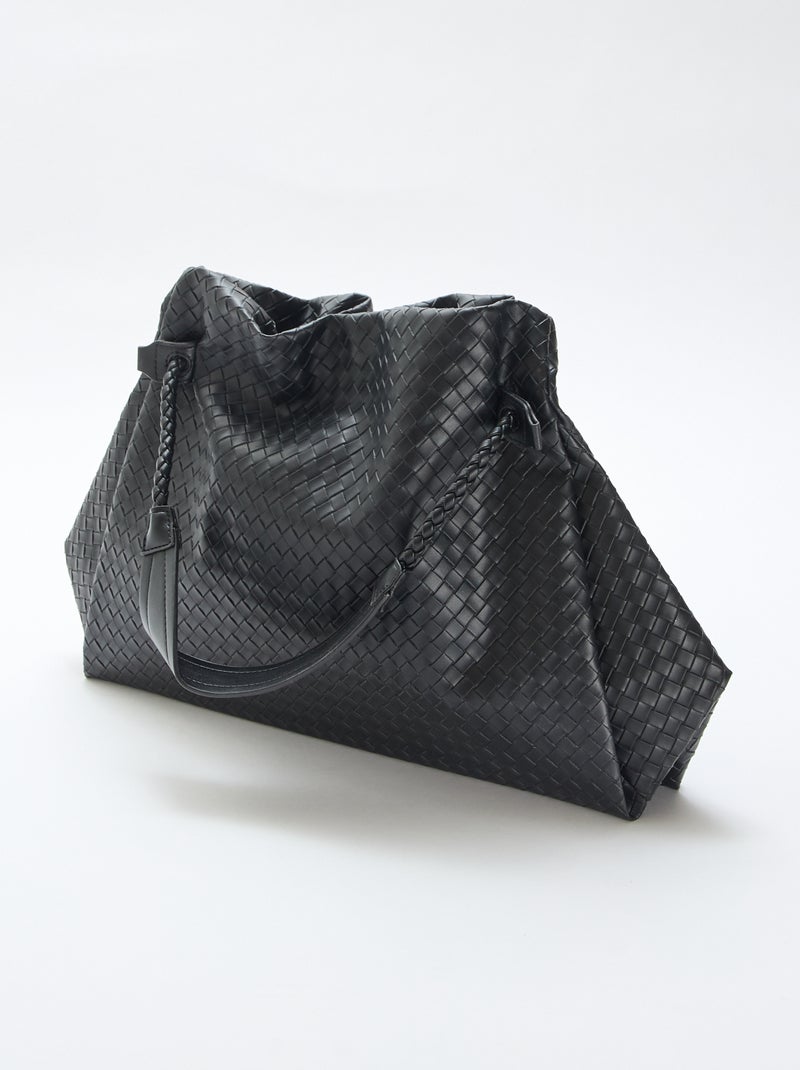 Grand sac en simili effet tressé Noir - Kiabi
