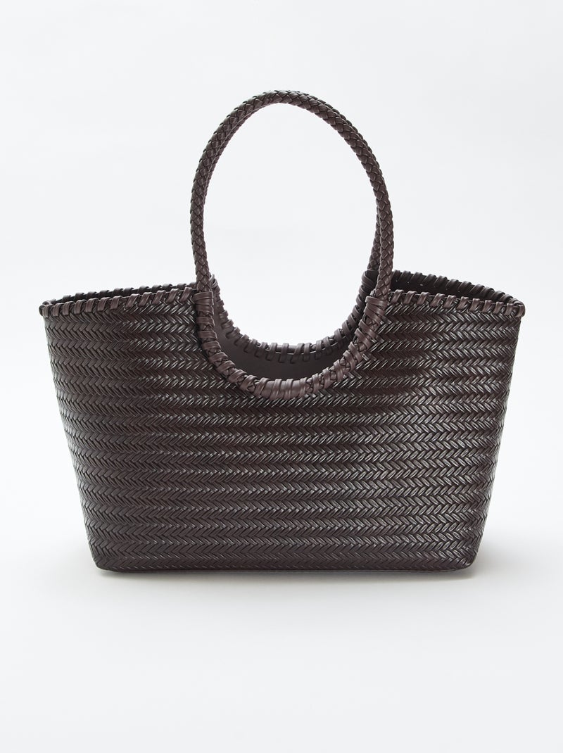 Grand sac tressé de forme rectangulaire Marron - Kiabi