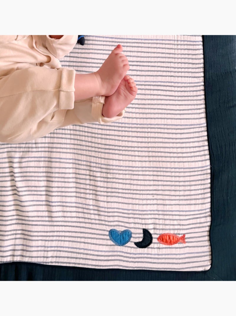 Grand tapis de jeu en double gaze de coton marinière - SAUTHON Bleu Blanc - Kiabi