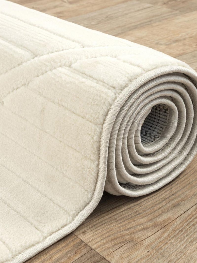 Grand tapis intérieur extérieur en relief ton sur ton lyn14 tendia Ecru - Kiabi