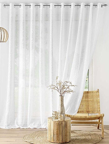 Grand Voilage à Oeillets Blanc - Effet Lin Tissé