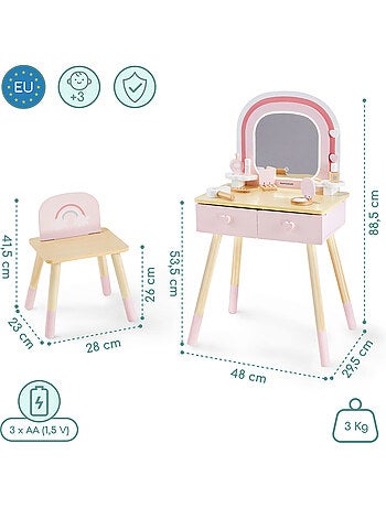 Grande coiffeuse bois enfant miroir led tactile chaise accessoires mamabrum