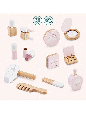 Grande coiffeuse bois enfant miroir led tactile chaise accessoires mamabrum