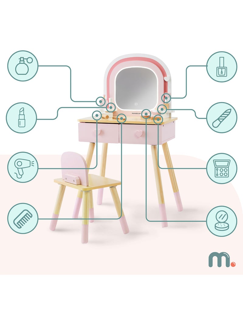 Grande coiffeuse bois enfant miroir led tactile chaise accessoires mamabrum N/A - Kiabi