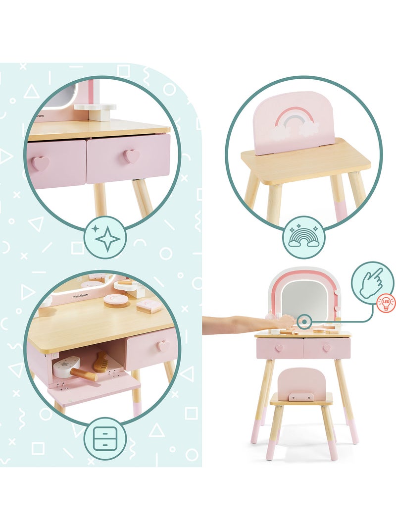 Grande coiffeuse bois enfant miroir led tactile chaise accessoires mamabrum N/A - Kiabi