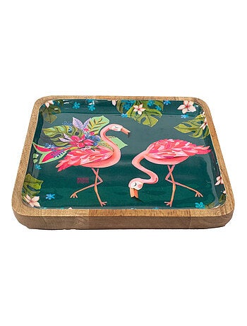 Grande coupelle en bois carrée flamant rose