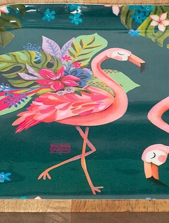 Grande coupelle en bois carrée flamant rose