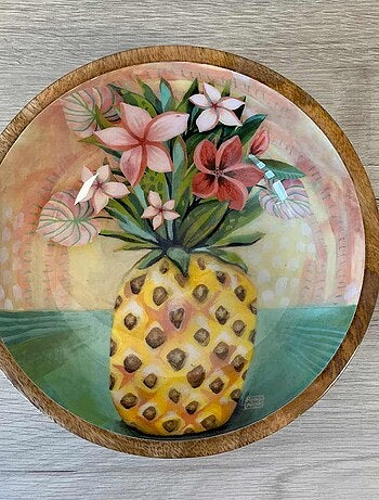 Grande coupelle en bois ronde ananas