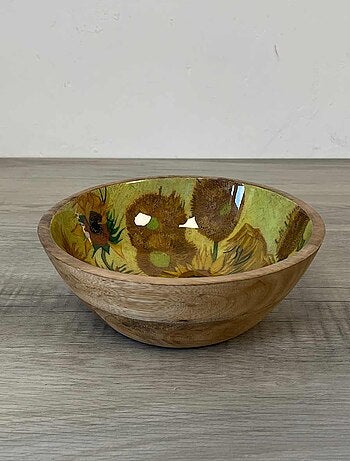 Grande coupelle en bois ronde Tournesols